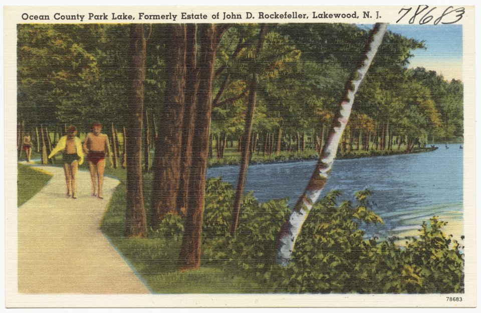 Vintage postcard of the lake at Ocean County Park in Lakewood